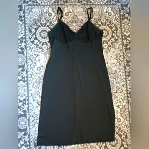 Vanity Fair Vintage Black Slip Dress Size 38 Large Lace Babydoll Back Slit Y2K